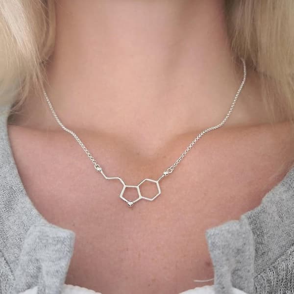 Halsband med serotoninmolekyl i zinklegering Silver