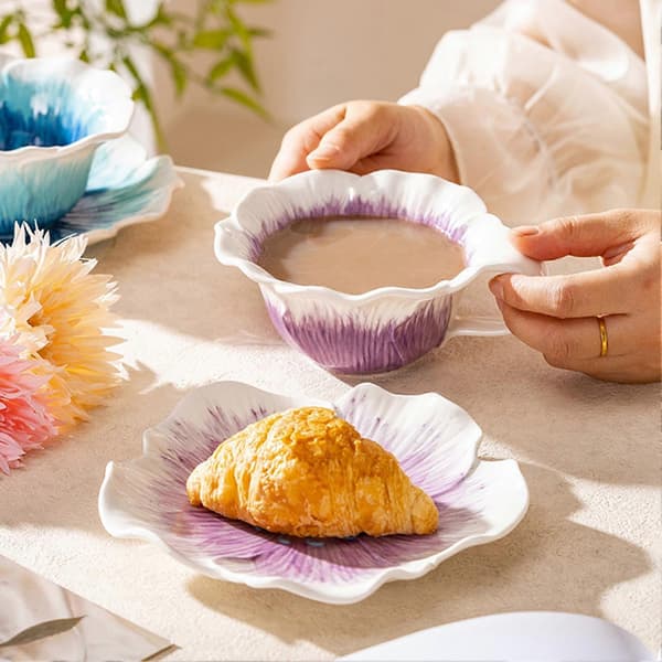 Kaffemugg med blomdesign för hem, kontor, café och restaurang Blue