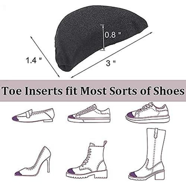 Tåinlägg för skor för stora, 4 par skoinlägg för damer, män, skumtåfyllmedel, skopassare, svart och beige