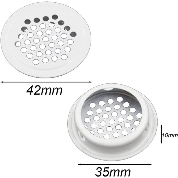 Tcgg-ventilasjonsgitter 20 stk. ventilasjonsgitter 35mm ventilasjonsgitter hull rustfritt stål hvitt rundt ve