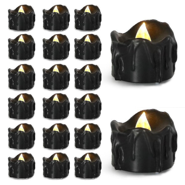 Pakke med 12 svarte tårer elektroniske stearinlys Creative Cr2032 Plastic Led Light Up Candle Bryllupslys (varm hvit glitter) Nubic