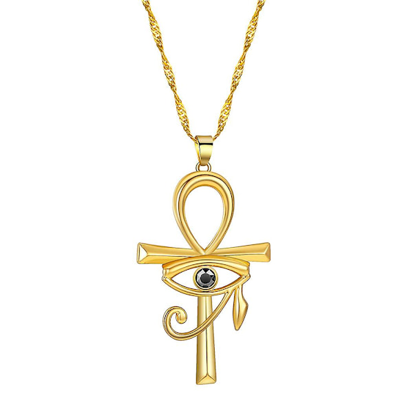Ghyt 2kpl ruostumattomasta teräksestä valmistettu Eye Of Horus Egypt and Coptic Ankh Cross uskonnollinen riipus kaulakoru 24" Figaro-ketju