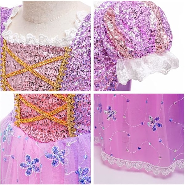 Tyttö Prinsessa Rapunzel -mekko Tyttö Prinsessa -asu Asusteilla Prinsessa Mekko Tulle Maxi Syntymäpäiväjuhlat Cosplay 140cm