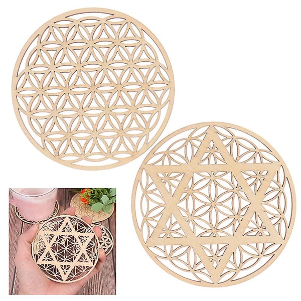 1 stk Creative Chakra Pattern Coaster Wood Flower Of Life Naturlig Symbol Rund B