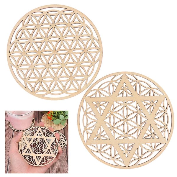 1st Creative Chakra Mönster Coaster Wood Flower Of Life Naturlig Symbol Rund B