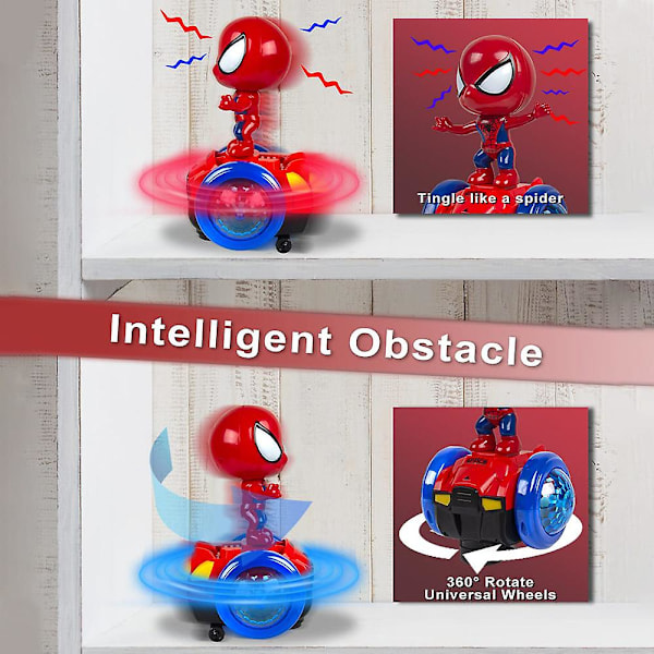Superhjälte 360 Graders Rotationsrobot Leksak Spiderman Actionfigurer Elektrisk Bil & Dock Interaktiv Belysning & Ljudleksaker Pojkar Flickor Present