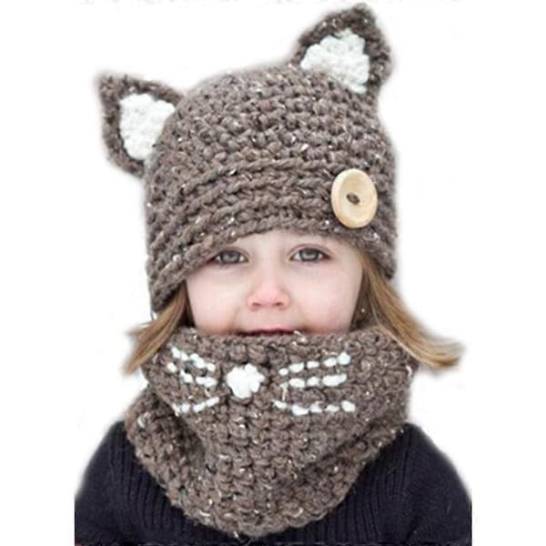 Vinter Barn Varm Katt Djur Mössa Höst Vinter Stickad Bandana Ho
