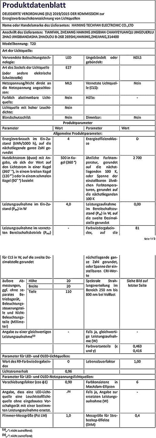 2-pack 4w T20 LED-glödlampa E14 Edison liten sockel varmvit 2700k