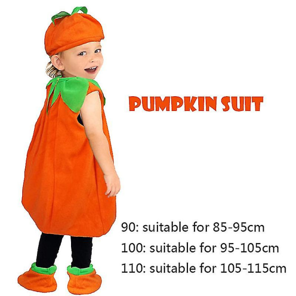 1 sett Halloween-kostyme Baby Pumpkin Romper Bodysuit W/hat Shoes Jumpsuit Outfit 100CM