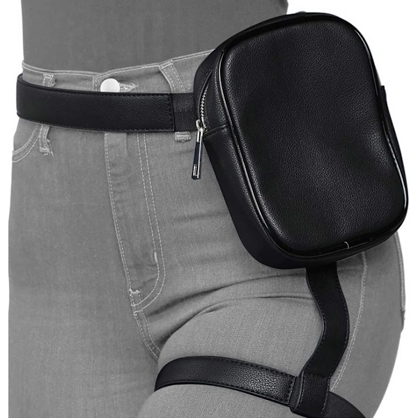 Lårsele Benväska Midjeväska för Kvinnor Läder Midjeväska Drop Leg Pouch för Utomhus Vandring Cykling Ridning (Svart)