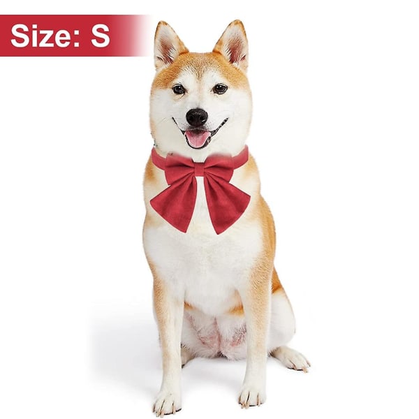 S Röd hundhalsband med rosett-fasta färger Sailor fluga Justerbar krage för liten medelstor hund m