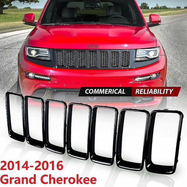 7pc Gloss Black Grill Ring Front Grille Inserts Cover Trim Kit For Jeep Grand Cherokee 2014-2016-m.4332