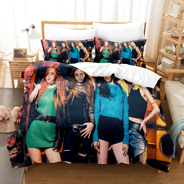 Blackpink 3D-tryckt Sängklädesset Täcke Sängöverkast Kuddfodral Barnpresent UK ENKEL 135x200cm E