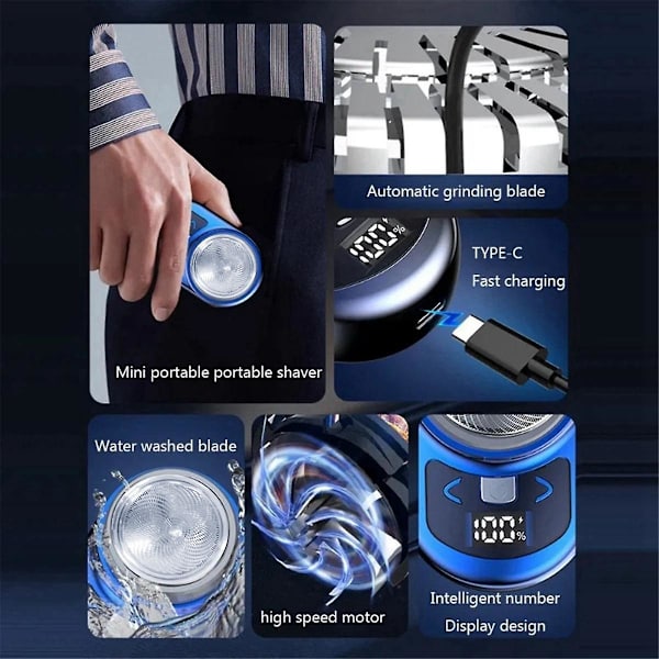 Bärbar elektrisk rakapparat Fickrakning för män Mini skäggrakapparat LCD Power Display Uppladdningsbar Resehemrakapparat-B Silver