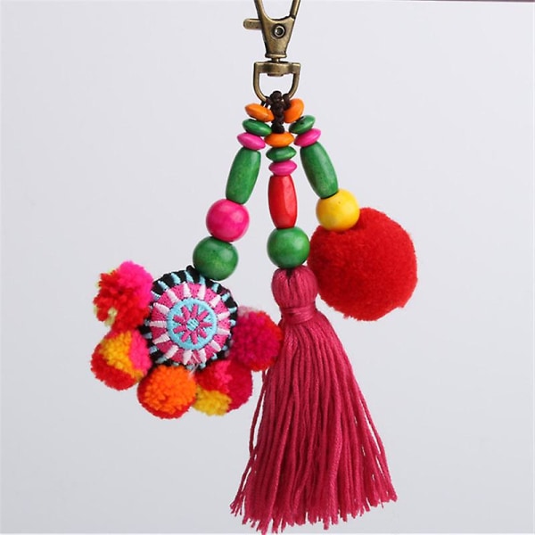 Wabjtam farverig kvast taske charme til kvinder, lagdelt kvast nøglering nøglering pung håndtaske dekorationsvedhæng