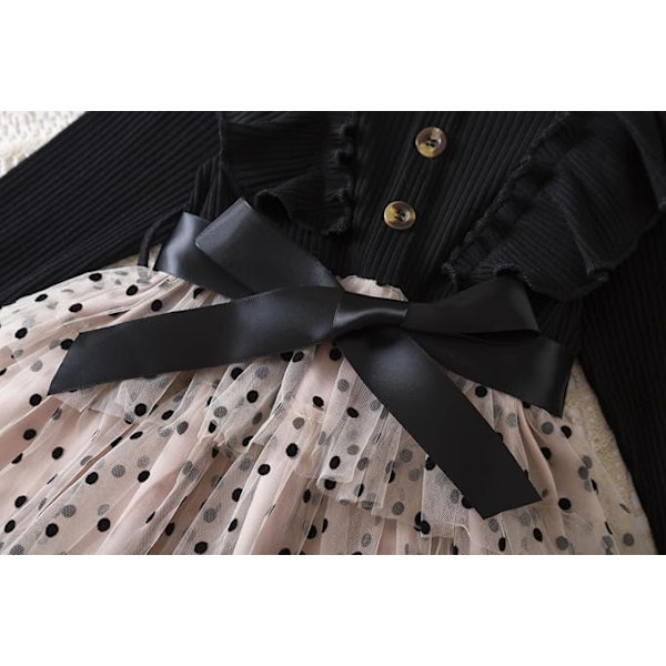 Prinsessatyttöjen rento mekko, polka dot -kuvio, taapero, kerroksittainen tylli, lasten neulotut vaatteet 2110 Black 100cm