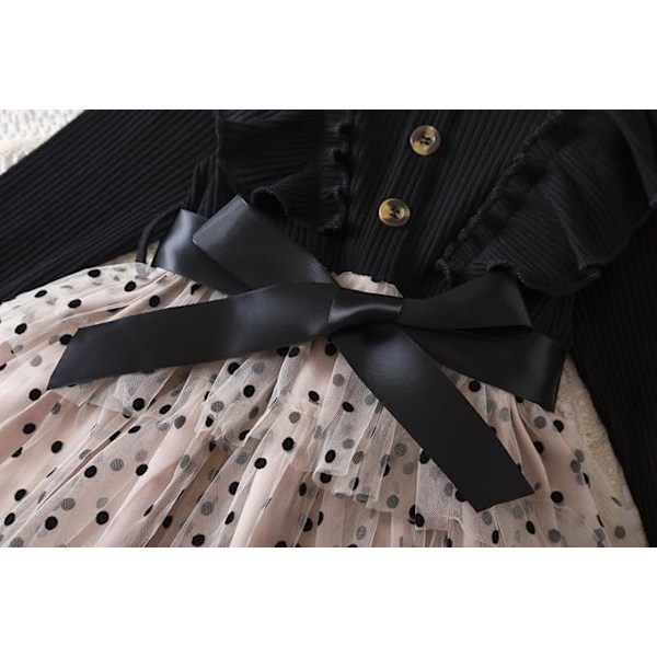 Prinsessepige Casual Kjole Polka Dots Toddler Lagdelt Tulle Børnetøj 2110 Black 130cm