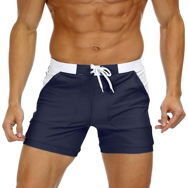 Herre Hurtigtørrende Svømmebukser Strandshorts Board Spa Trunks Stretchy Gym Shorts Briefs med Justerbar Snøring
