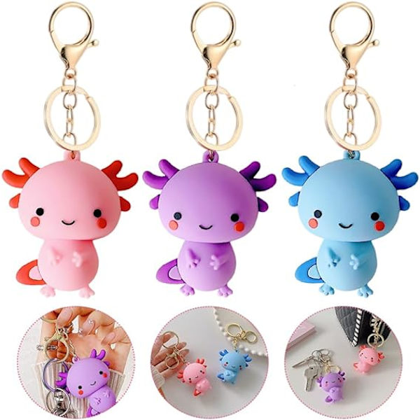 3 stk Axolotl Nøglering, Tegneserie Nøglering, Axolotl Nøglering, Axolotl Gave til Piger, Rygsæk Taske Dekoration, til Piger Drenge Kvinder Børn Gave