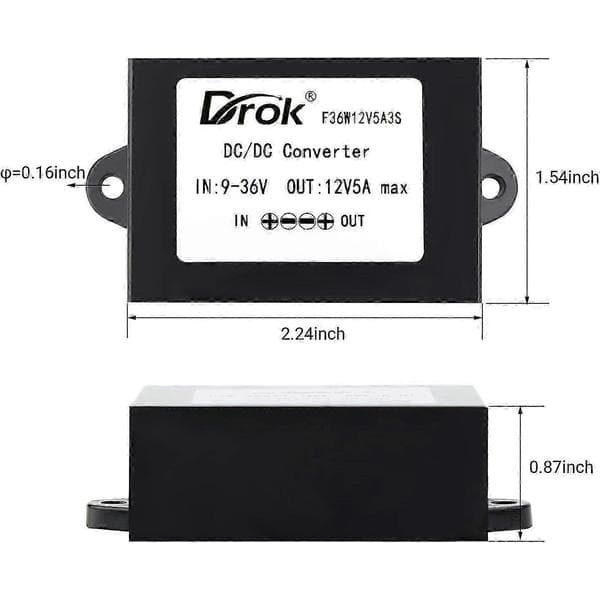 DC-DC Stabilisator, 9V-36V til 12V Boost Buck Converter 5A 60W Vanntett Auto Step