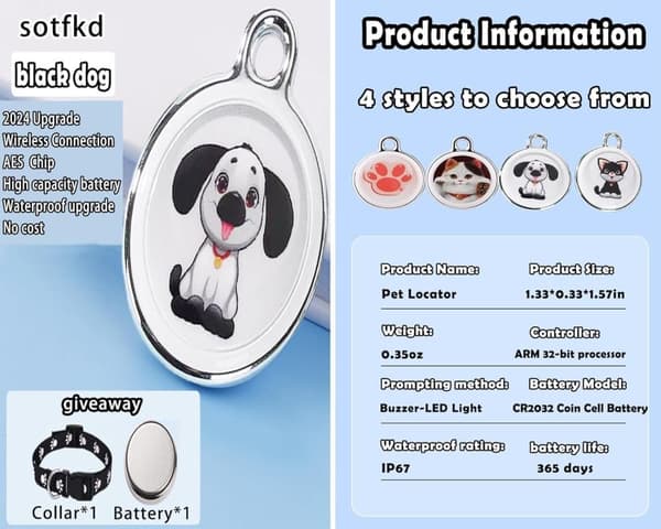 GPS Tracker for Dog & Cat, Waterproof Pet Tracker without Monthly Fee, Compatible with Android & iOS Hund
