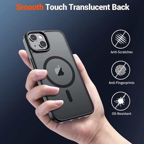 SUPFINE Magnetic for iPhone 15 Case, Compatible with MagSafe, Military Grade Drop Protection, Translucent Matte Shockproof Shell, Black iphone15 black
