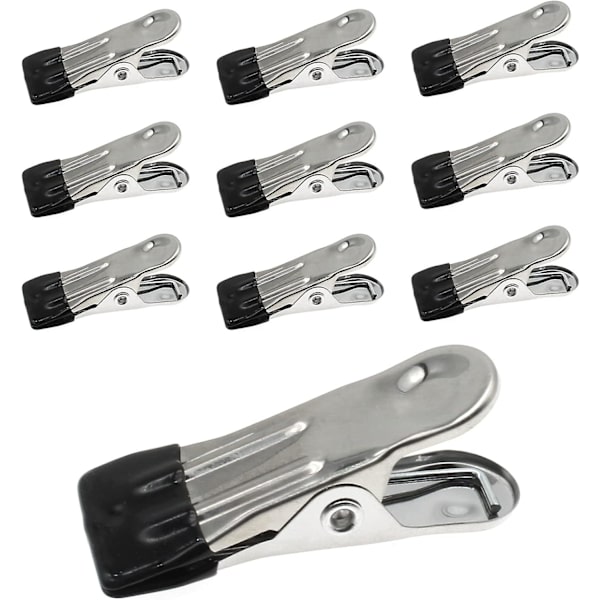 10 stk rustfrie stålfjær klemmer tunge teltklemmer klesklyper (maksimal åpning 1,8 cm)