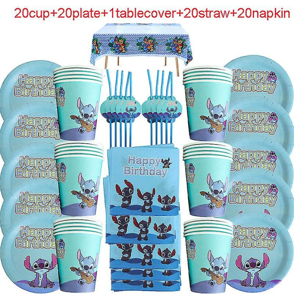 Disney Stitch Design Födelsedagsfest Dekorationer Servetter Pappersmuggar Tallrikar Pojkar Flickor Baby Shower Engångsbruk Bordsartiklar Tillbehör