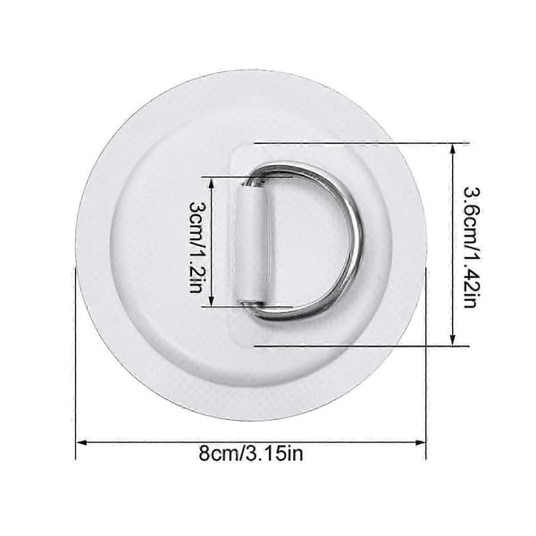 4 stk. D-ring patch til oppustelig båd kajak SUP cirkulær D-ring pude rustfrit stål D-ring spænde PVC patch paddleboard kano rafting tilbehør White