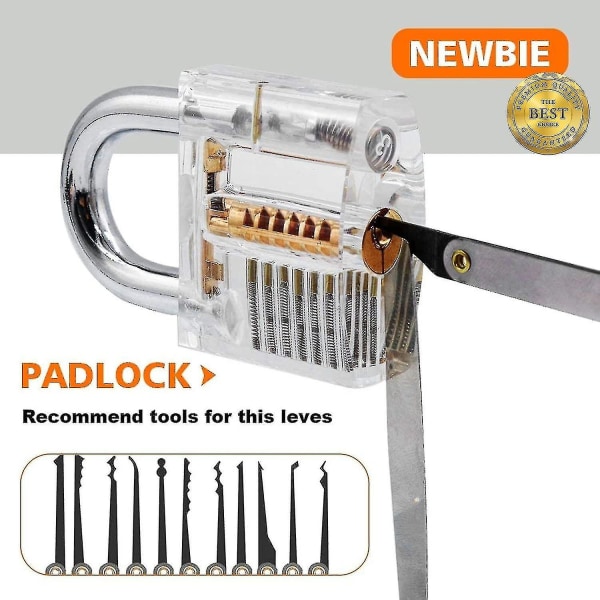 Lock Pick Set, 20-delar Premium Practice Lock Pick-verktyg med transparenta träningshänglås-yu