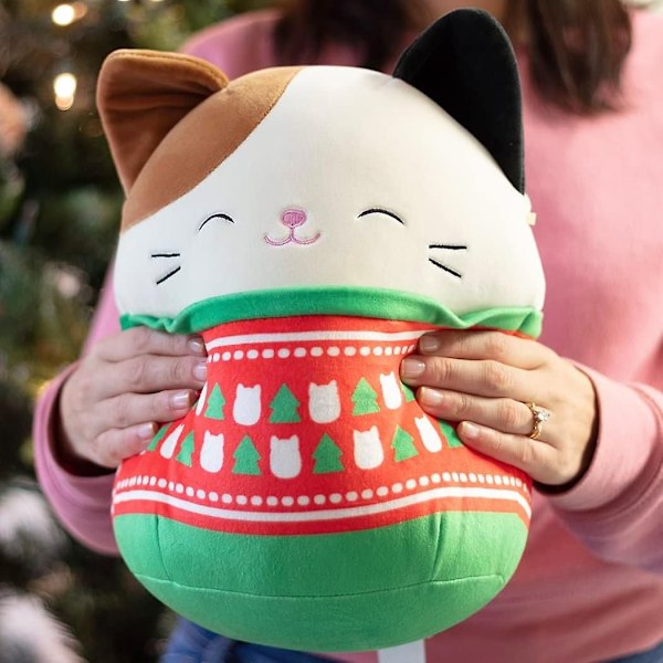 10\" Cam Katten Med Juletrøje - Officiel Kellytoy Juleplys - Samlerobjekt Blød & Squishy Julekat Fyldt Dyr Legetøj - Gave Til Børn