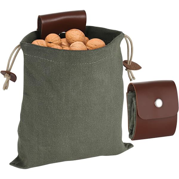 Fôringsekk, sammenleggbar Bushcraft-sekk, vokset lerretspose for fôring, skinnbeltepose, midjesete, soppsekk, høstepose, fruktplukkingsekk