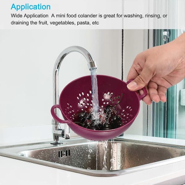 Mini Lunch Box with Double Handles, Rice Washing Strainer Plastic Fruit Pasta Drainer, Kitchen Food Mesh Colander for Vegetables Fruit Purple