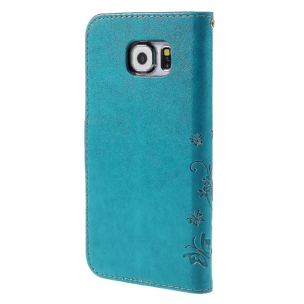 Butterfly Stand Cover Suoja Samsung Galaxy S6 G920:lle kätevällä hihnalla - sininen