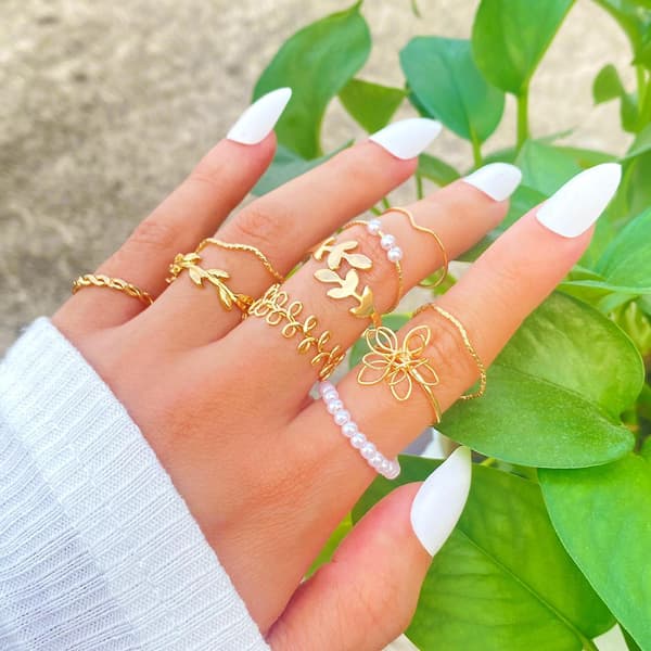 10-delt guldkno-ring sæt til kvinder, stabelbare boho perlemosaikringe, statement vintage ringsæt