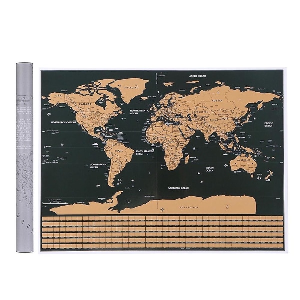 Rids World Travel Map Sort baggrund og kobberfoliecover med nationalflag - L/med Cyli