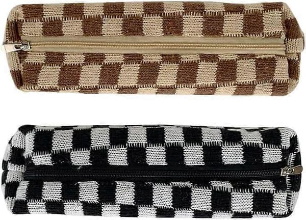 2-pack Rutig Pennfodral Små Kosmetikväskor Skolmaterial