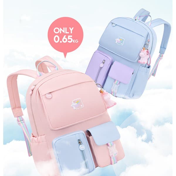 Children's School Backpack, Cute Aesthetic Waterproof Backpack Blue L Blue Pink S
