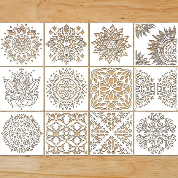 16 stycken Stor återanvändbar mandala stencilmålning på trä DIY Design 6 tums mallar Scrapbooking målning för vägg