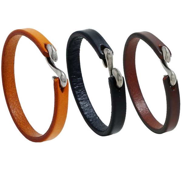 3 st 3 färger mjukt läderarmband med metalllås (8,5 tums armband) Handgjort läder