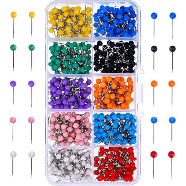 500 stykker kort skubbestifter kort stifter Plastic rundhoved stifter med stål spidser 10 farver (1/8 tomme)