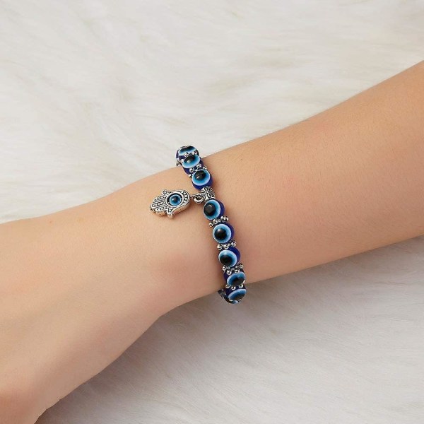 6 pakker blå perle charme stretch armbånd Fatima hånd charm perle par Acsergery gave