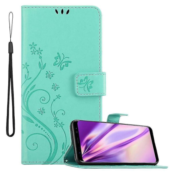 S8 Cover Case - Med blomstermønster og standfunktion og slot FLORAL TURQUOISE Galaxy S8