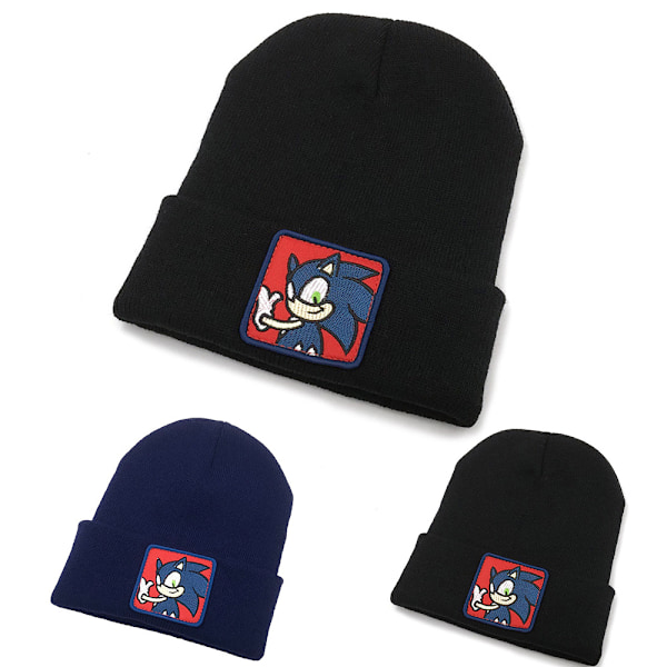 Sonic the Hedgehog Broderet Strikket Beanie Vinterhue Black