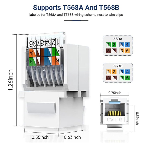 10 kpl Cat6 RJ45 -liitin, työkaluton, ei vaadi lävistystyökalua White