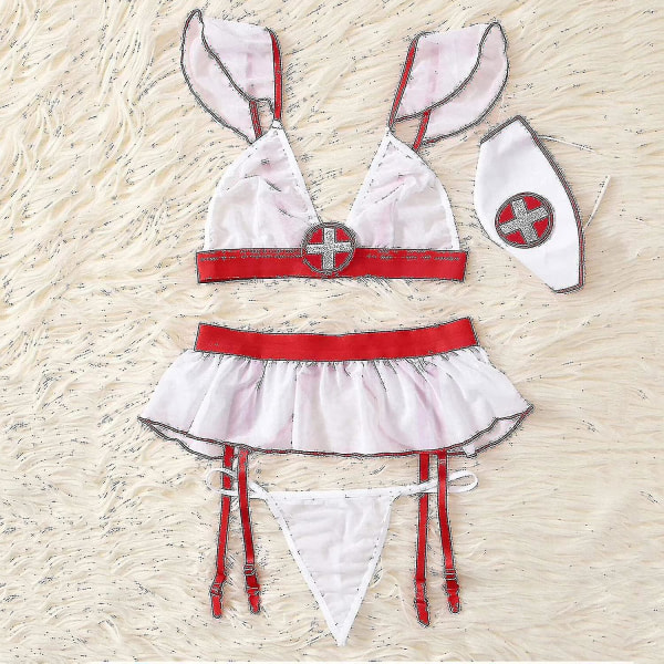 Sexet sygeplejerskeuniform natklub fest cosplay bryllupsrejse kostume pyjamas S