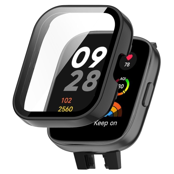 För Xiaomi Redmi Watch 3 Pc Case med skärmskydd av härdat glas Smart Watch Anti-fall Cover Black