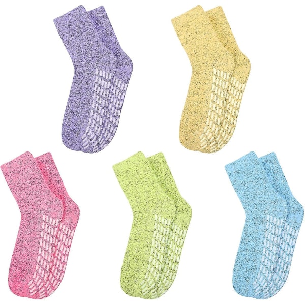 5 par fluffy sokker til kvinder, fuzzy bløde varme hyggelige crew sokker med skridsikre greb