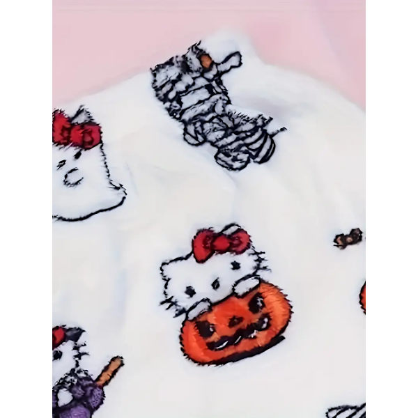 Cartoon KT katt pyjamas tjocka damer höst och vinter plus sammet varm fritids hem graffiti flanell byxor white L