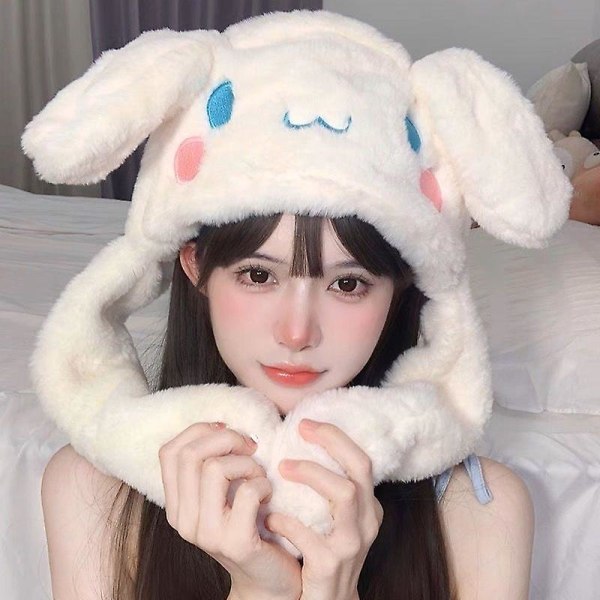 Kawaii Sanrio Hat Cinnamoroll Asusteet Söpö pehmohattu Pidä lämpimänä pupuhattu korvat ylös pehmolelu lapsille tytön lippalakki B white